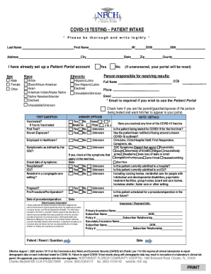 COVID-19 Patient Intake Form