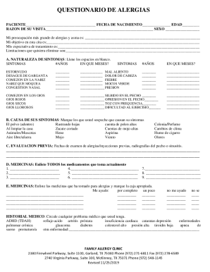 Allergy Clinic Cuestionario para nuevos pacientes