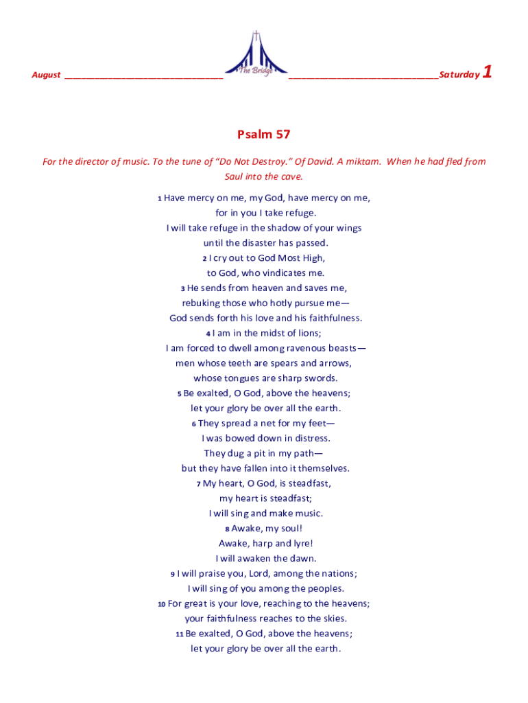 Fillable online psalm 57 niv for the director of music to the