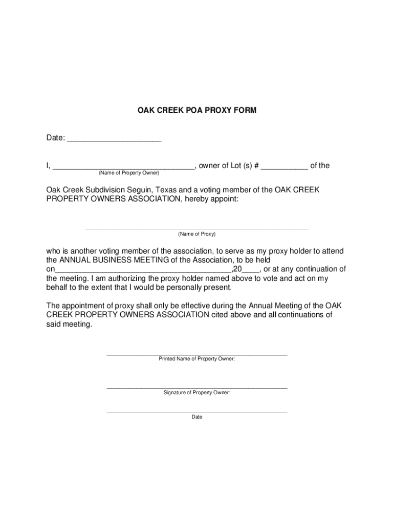 Fillable Online oak creek poa proxy form Fax Email Print pdfFiller