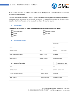 Checklist2022 Personal Income Tax Return