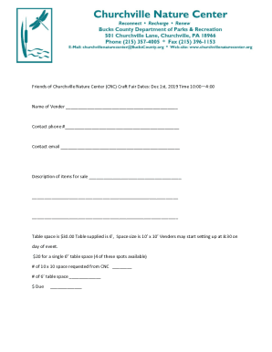 Friends of Churchville Nature Center (CNC) Craft Fair Dates: Dec 1st, 2019 Time 10:004:00