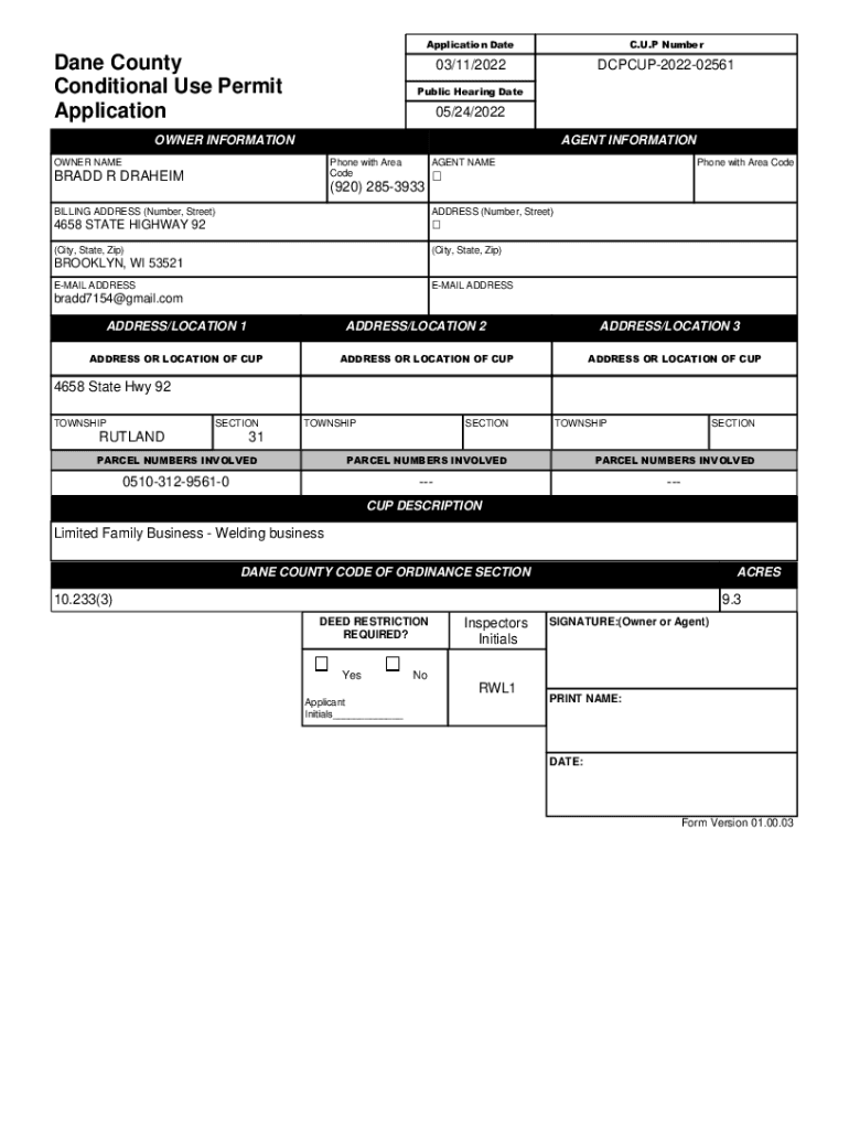 Fillable Online town rutland wi zoning and conditional use permit