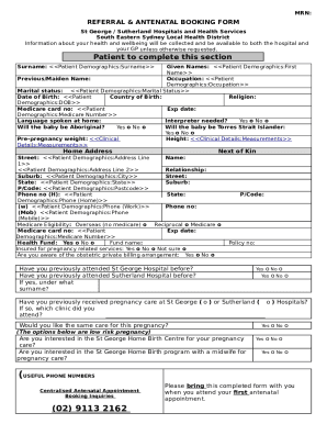 Antenatal Booking Form - St George HospitalSouth Eastern ...