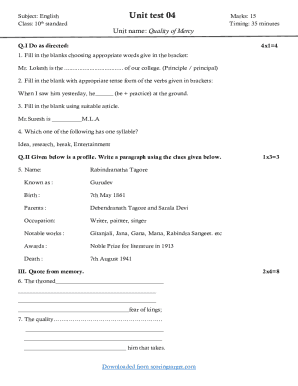 Fillable Online Quality of Mercy unit test question paper with key ...