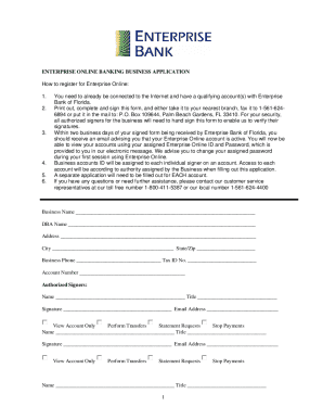 Fillable Online Enterprise Online Banking Business Application - View ...