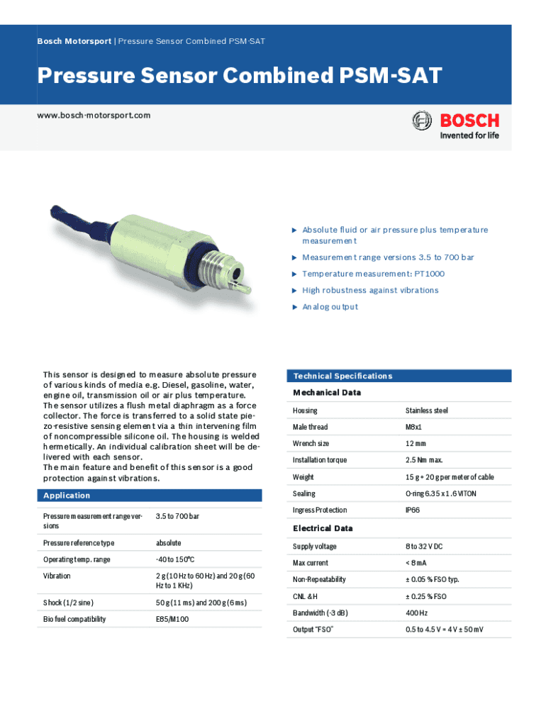 Fillable Online Bosch Motorsports Pressure Sensor Combined PSTF 1