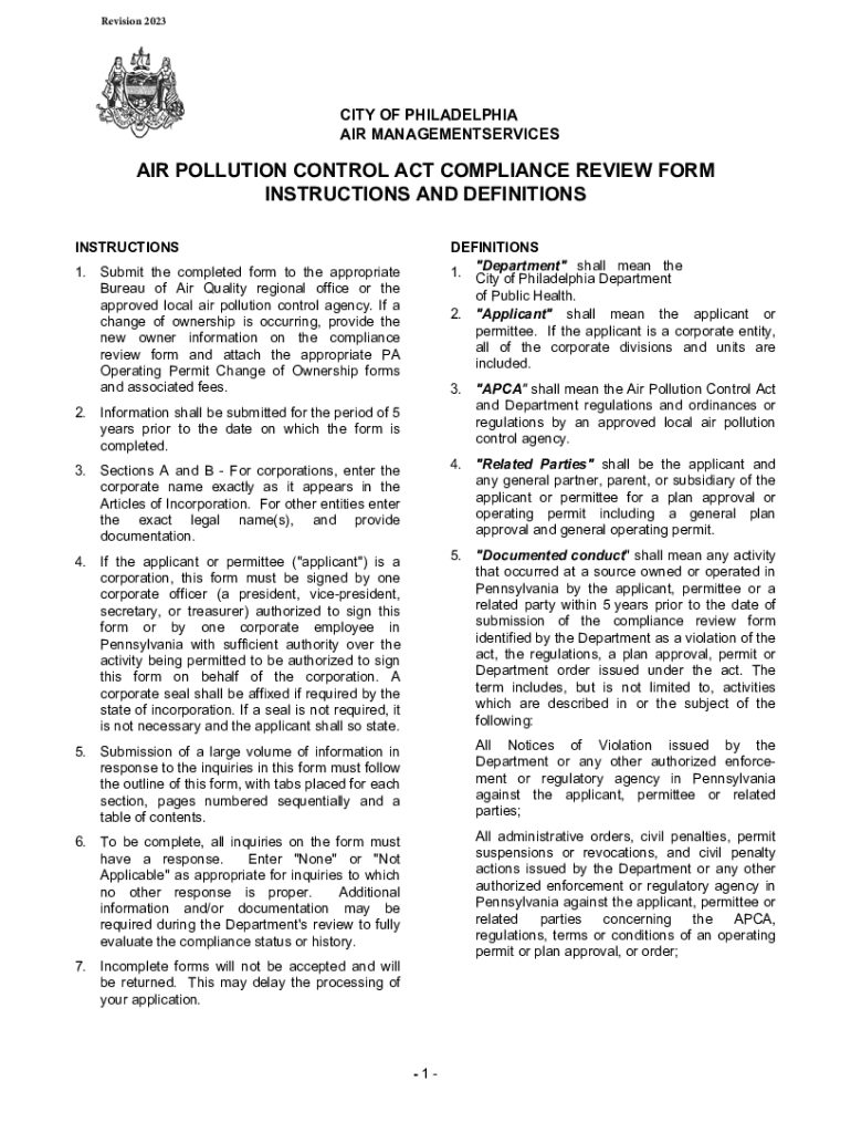 Fillable Online air pollution control act compliance review form