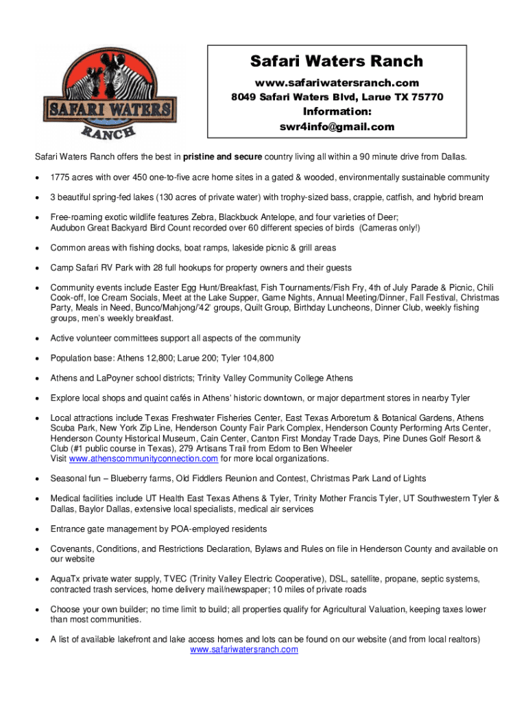 Fillable Online Safari Waters Ranch, Larue real estate & homes for sale