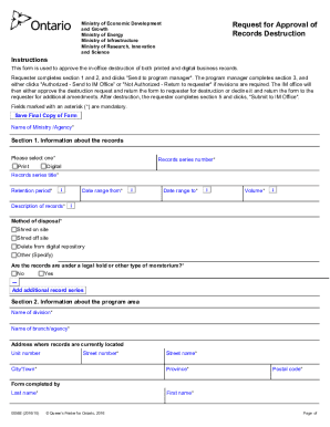 Approval of Records Destruction. Approval of Records Destruction