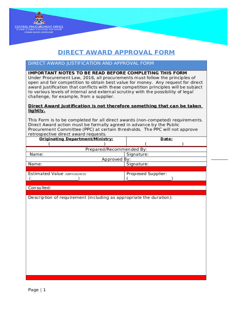 direct award justification & approval Doc Template pdfFiller
