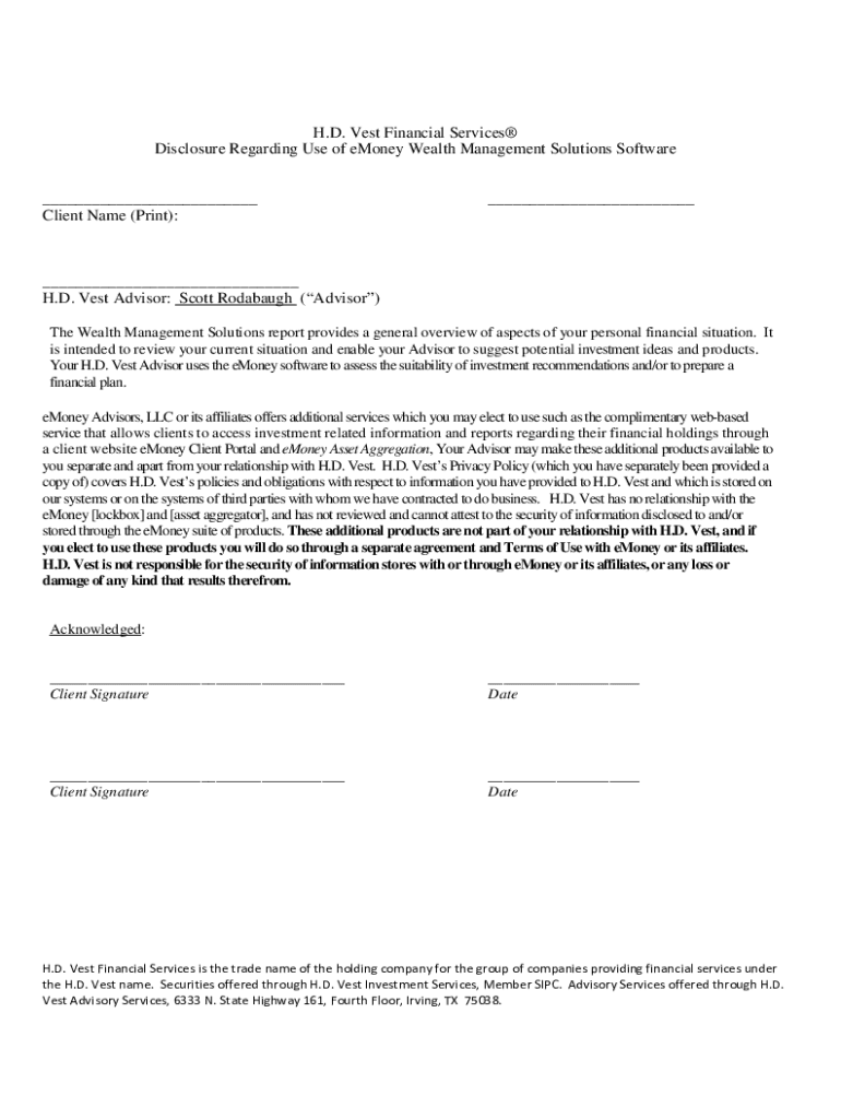 Fillable Online HD Vest Financial Services Fax Email Print pdfFiller