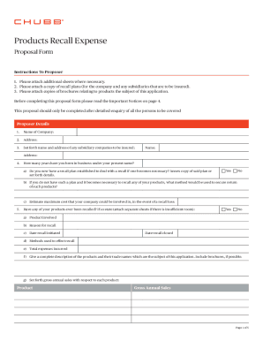 Contaminated Products Insurance Application Form