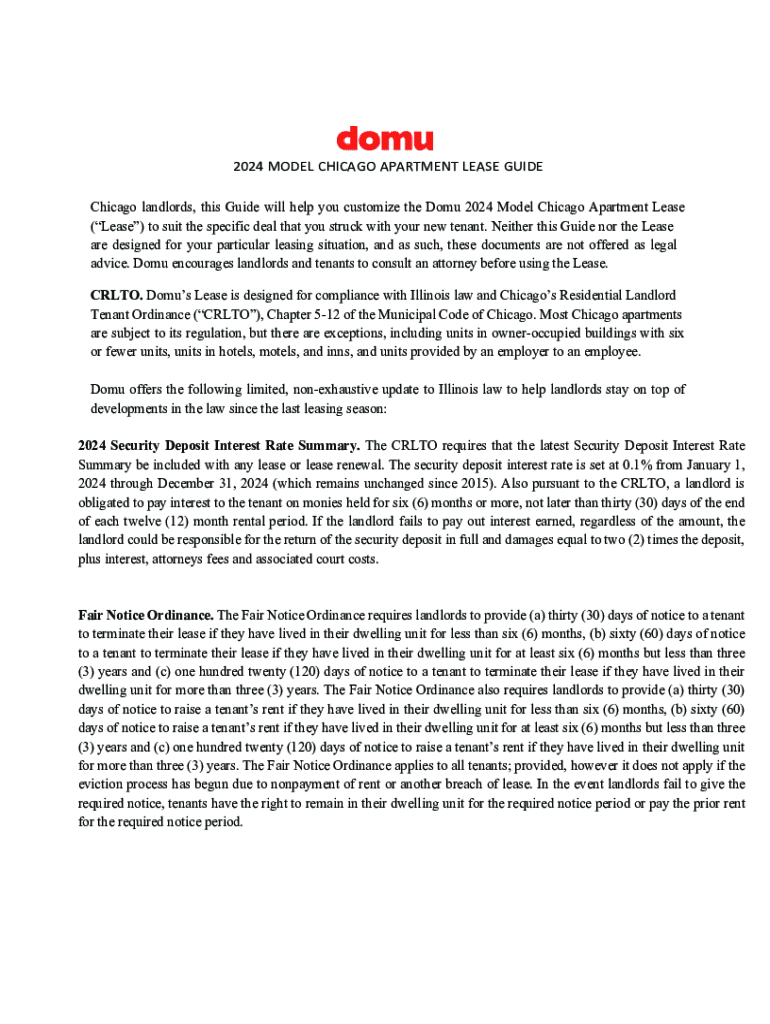 Fillable Online Free Chicago Apartment Lease Form 2024 Fax Email
