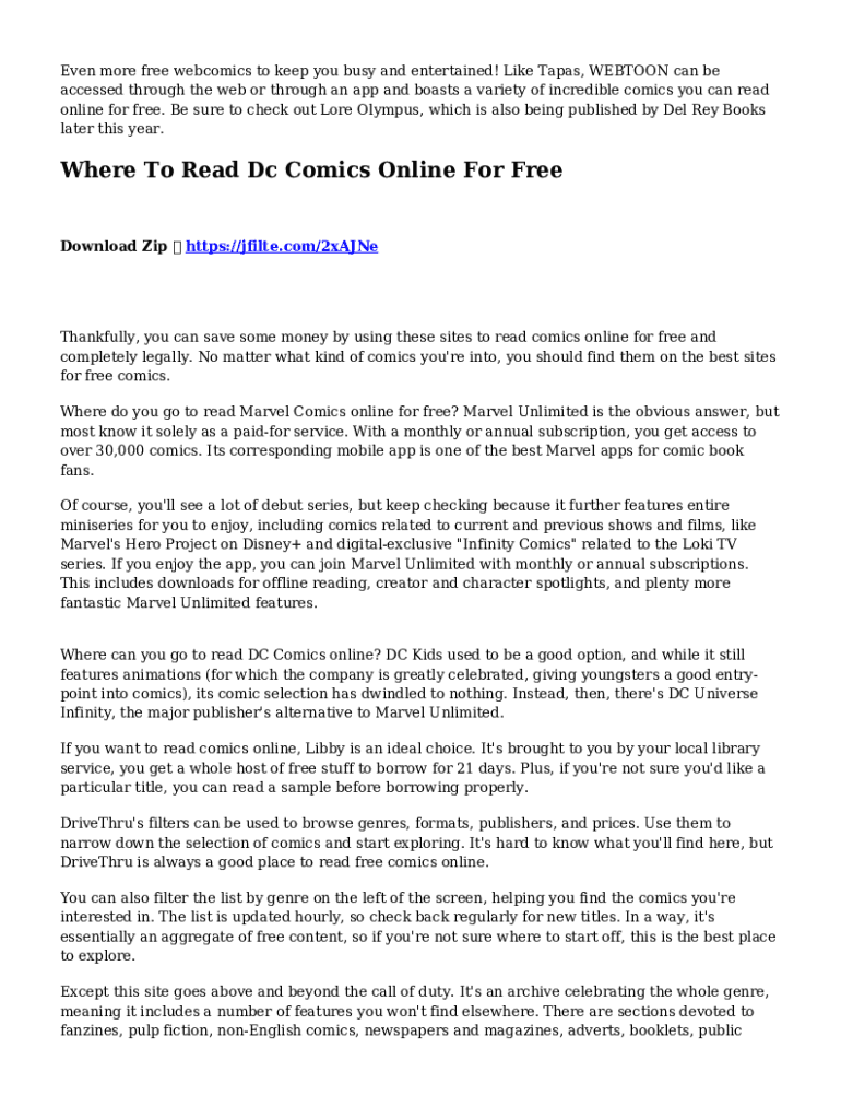 Fillable Online The 11 Best Places to Read Comics Online For Free Fax Email Print pdfFiller