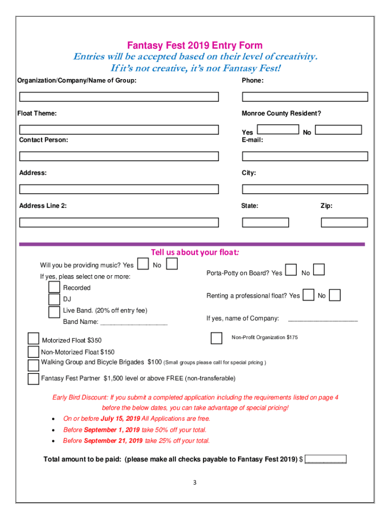 Fillable Online Fantasy Fest Parade Entrant Manual Fax Email Print