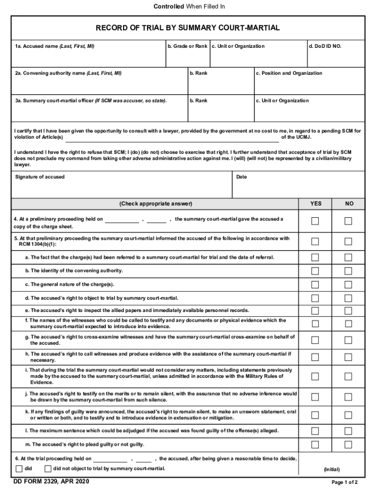 dd form 2329 Preview on Page 1