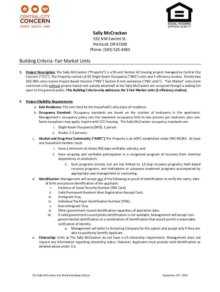 Fillable Online Sally McCracken Building Criteria Fair Market Units