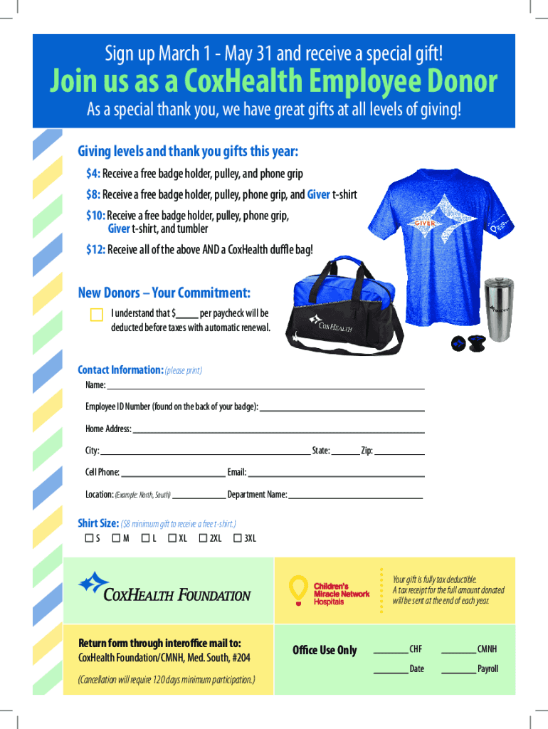 Fillable Online Children's Miracle Network Hospitals at CoxHealth Fax