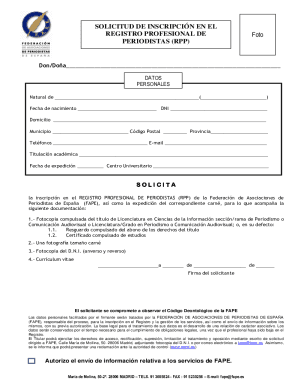 Solicitud de inscripcin en el registro profesional de ...