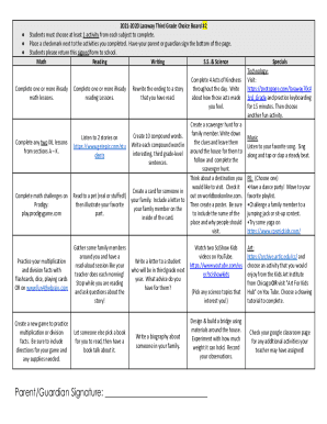 Choice Board & Activity Instruction & Rubric