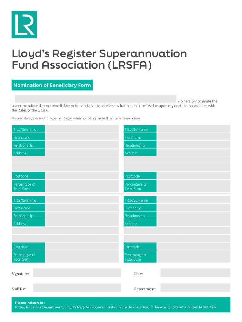 Fillable Online Death Benefits Nomination Form Fax Email Print pdfFiller
