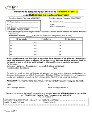 Demande de dérogation pour des bovins