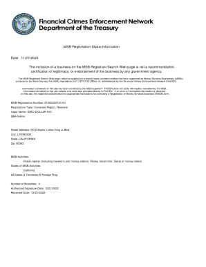 Fillable Online MSB Registration Number: 31000233121741 Fax Email Print ...