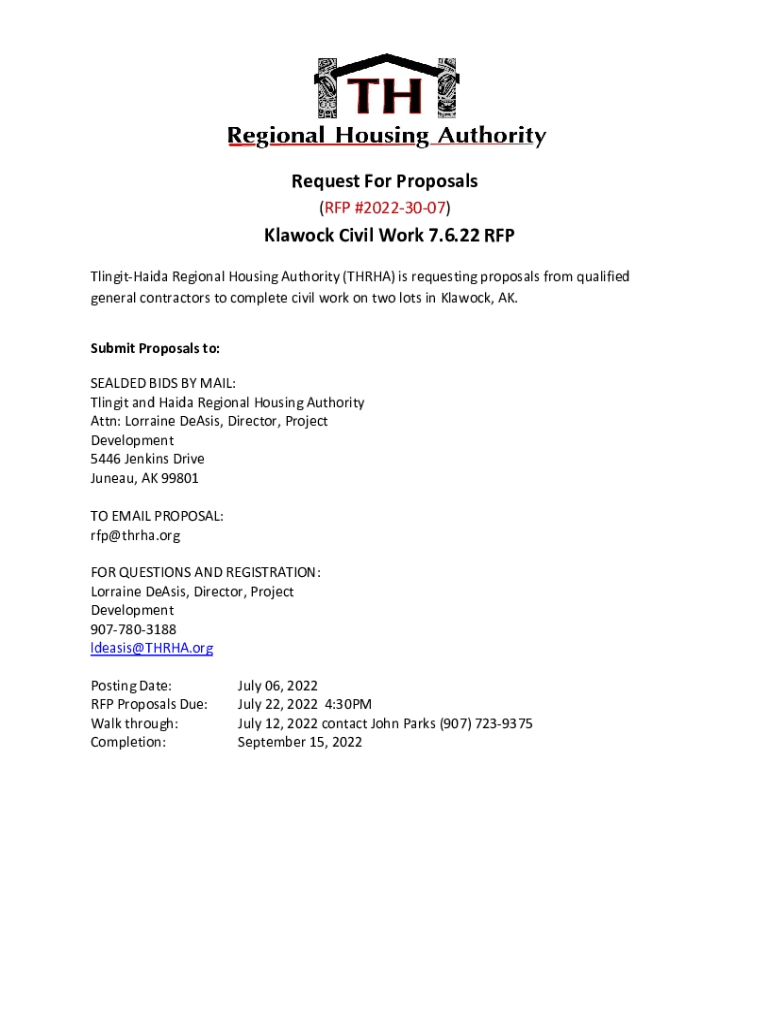 Fillable Online Request For Proposals Klawock Civil Work 7.6.22 RFP Fax