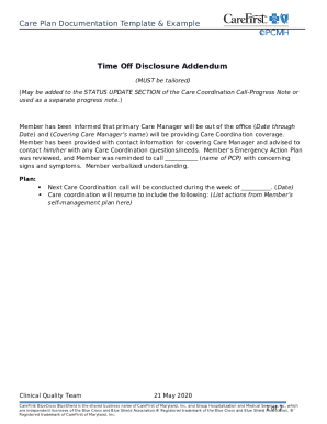 Care Manager Time Off Disclosure Addendum Doc Template | pdfFiller