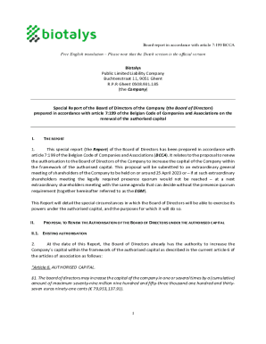 Report of the Board of Directors authorised capital article 7 199 BCCA