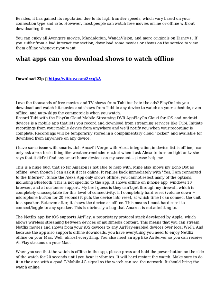 Fillable Online What Apps Can You Download Shows To Watch Offline Fax