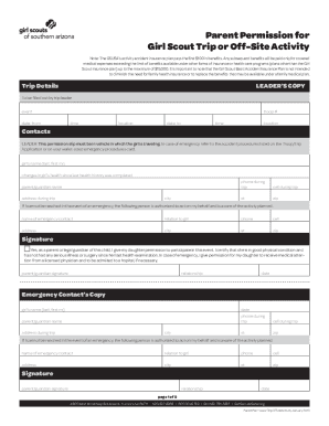 Girl Scout Trip Permission Slip. Use this form to collect parent permission for a Girl Scout trip or off-site activity.