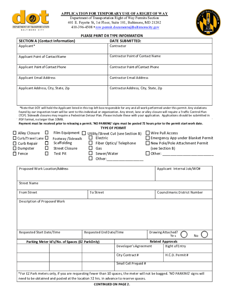 Quick FormsBaltimore City Department of Transportation Preview on Page 1