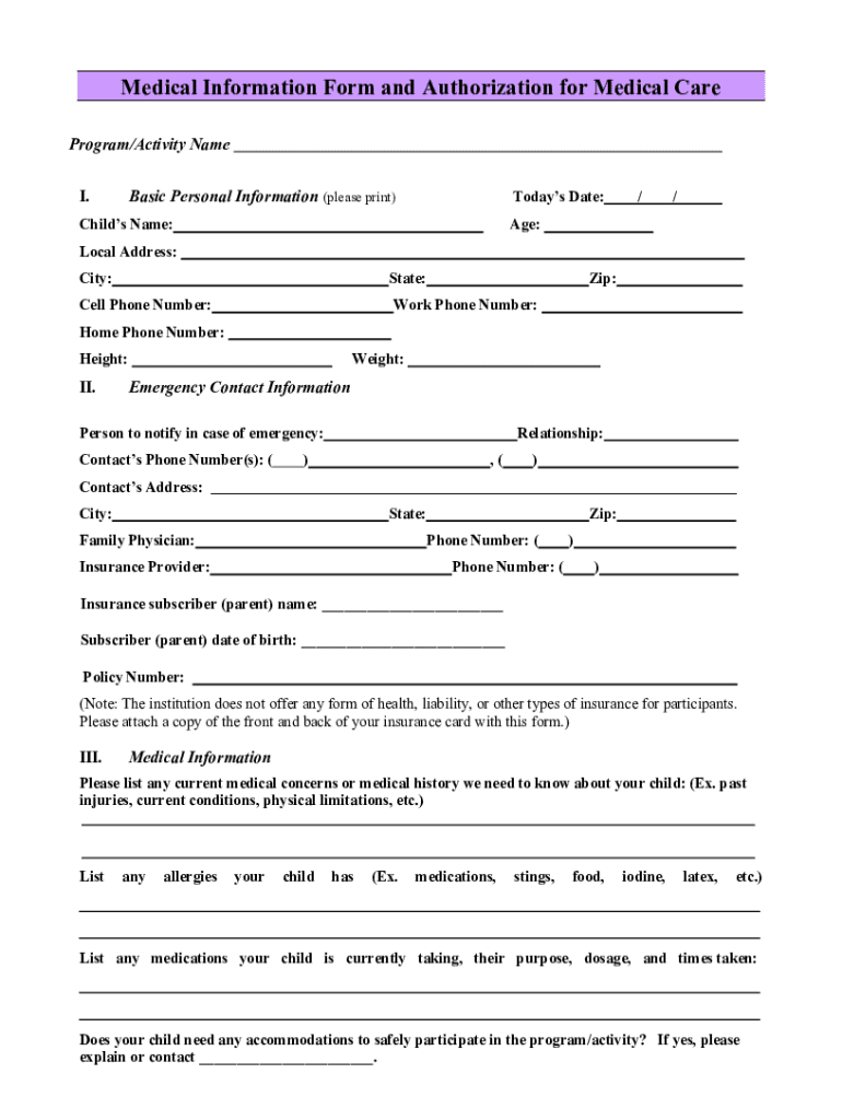 Fillable online keep it with you personal medical information form fax