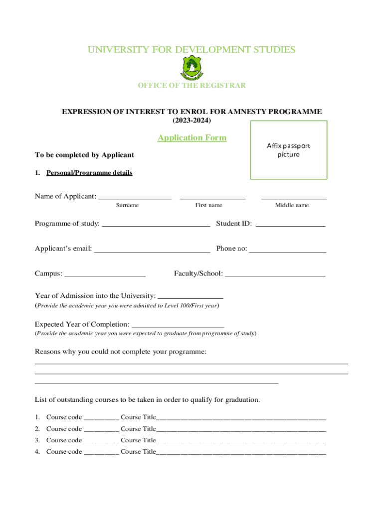 Fillable Online uds edu Forms Out For Expression Of Interest To Enroll ...