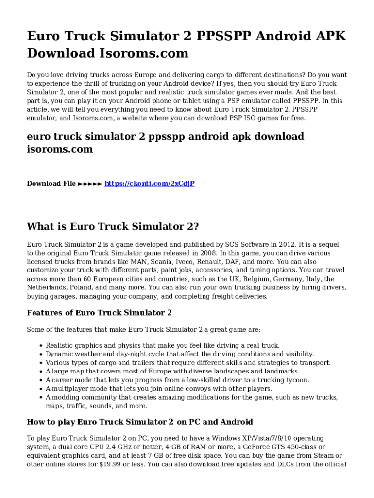 Fillable Online Euro Truck Simulator 2 Ppsspp Android Apk Download