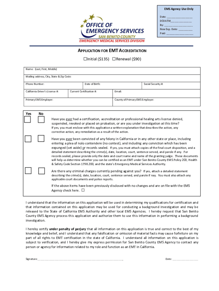 Bureau of EMS Application Review Preview on Page 1