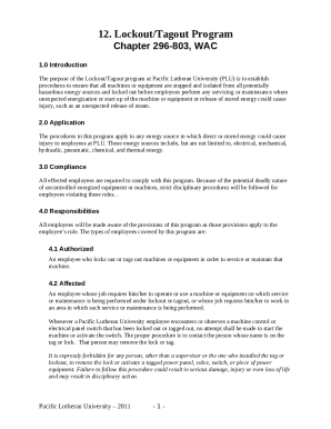 Lockout/Tagout Program For Control of Hazardous Energy A ... Doc ...