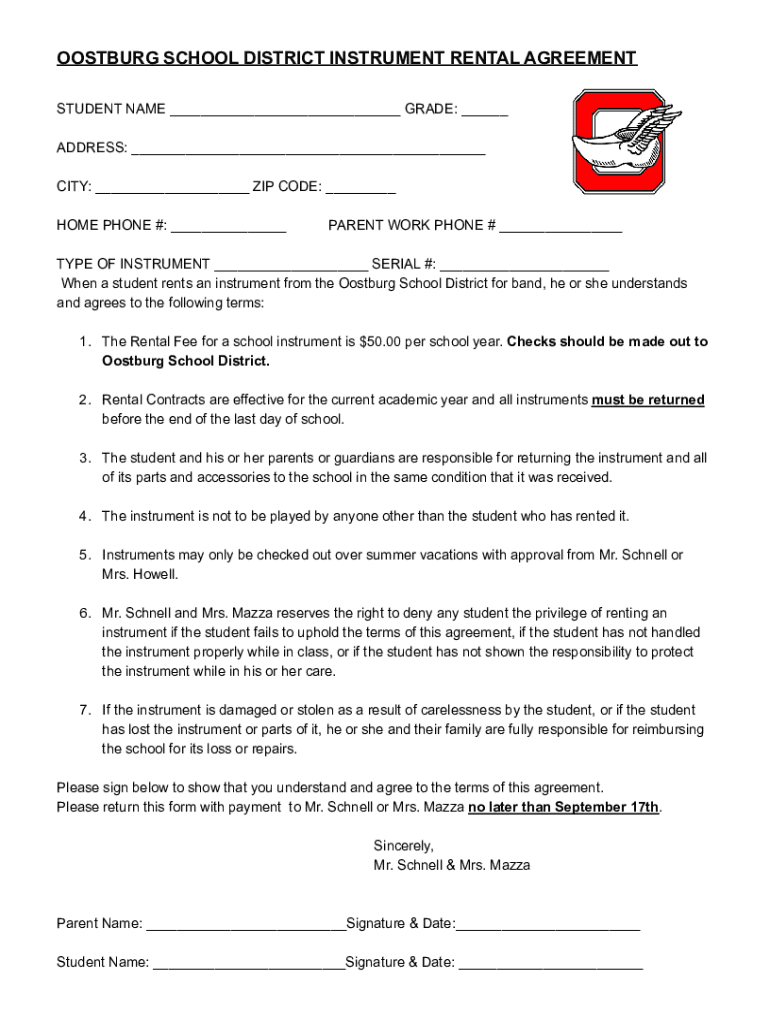 Fillable Online School District of Oostburg Oostburg High School