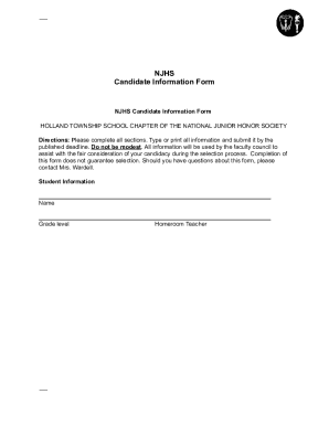 Fillable Online NJHS- Candidate form - St. Jude Catholic Church Fax ...