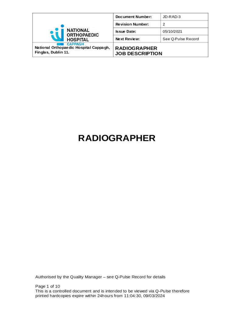 Radiographer Job Description Template Doc Template pdfFiller