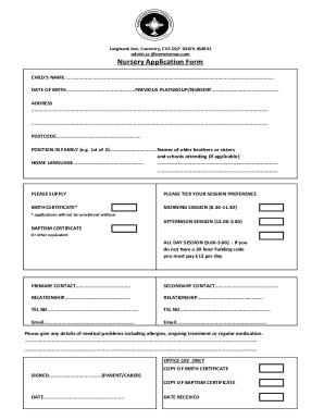 Fillable Online Nursery Application Form - Corpus Christi Catholic ...
