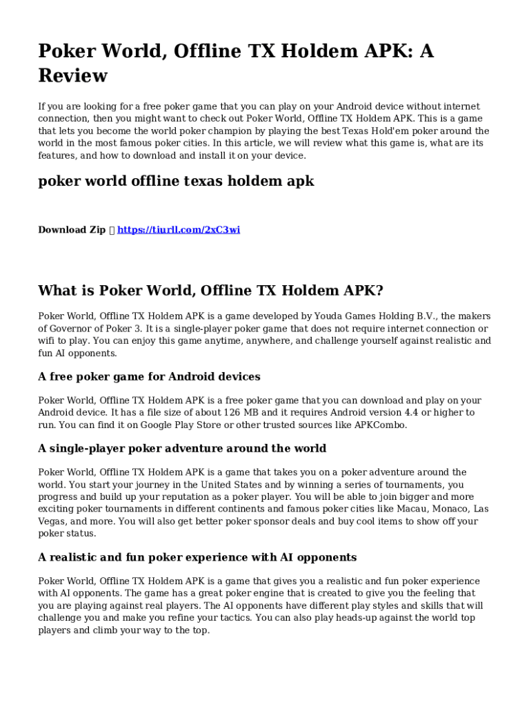 Fillable Online Poker World Offline Texas Holdem Apk Fax Email Print Fillable Online Poker World Offline Texas Holdem Apk Fax Email Print