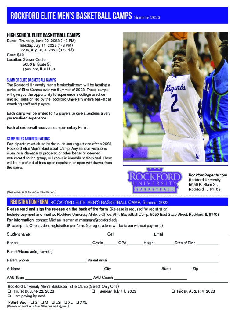 Fillable Online rockford elite men's basketball camps Summer 2023 Fax Email Print pdfFiller