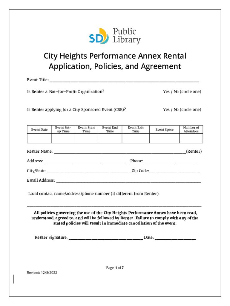 Fillable Online City Heights Performance Annex Rental Application