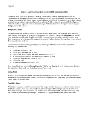 Service Learning Assignment: Final PR Campaign Plan