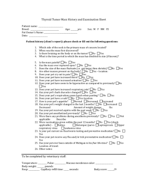 Fillable Online Thyroid Tumor Mass History and Examination Sheet Fax ...