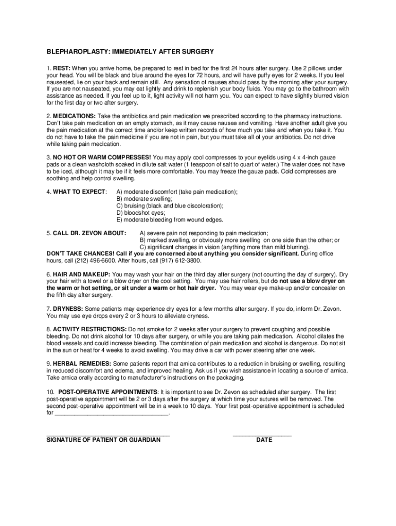 Fillable Online Post-Operative Instructions for Eyelid Surgery and ...