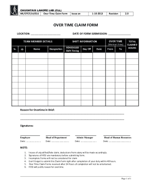 11- Over Time Claim Form - CLL HR